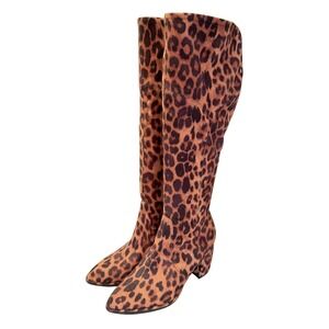Marc Fisher Lella Wide Calf Tall Shaft Leopard Fashion Boots Women's 8W Glam Y2K